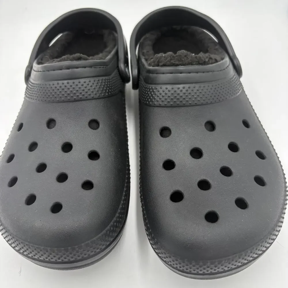 Crocs Classic Men's Size 11 Black Comfort Linned Faux Fur Slip-On Comfort Clogs